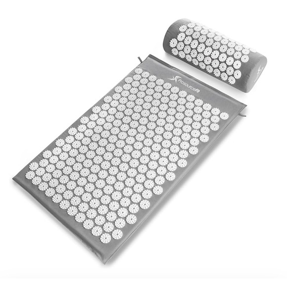 New ProsourceFit Acupressure Mat Pillow Set Grey White Pain Relief & Relaxation - Picture 1 of 6